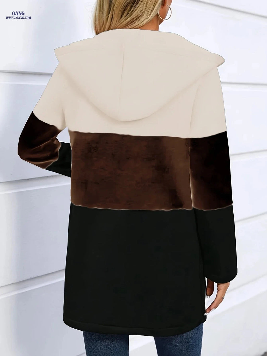 OAXG Women's Long Sleeve Hooded Jacket - Trendy Color Block Design   OAXG 