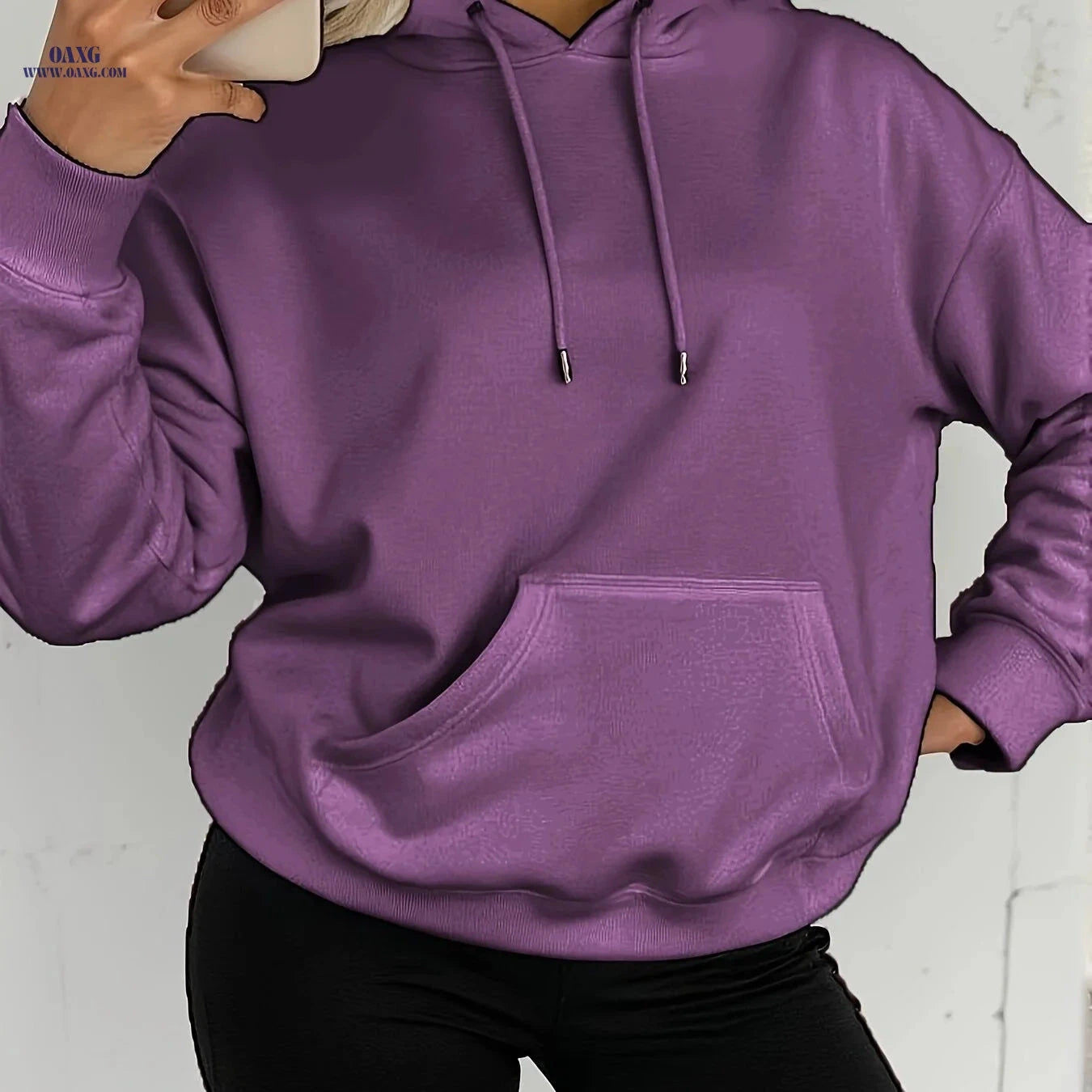 OAXG Women’s Long Sleeve Hoodie - Elegant Solid Color Pullover   OAXG 
