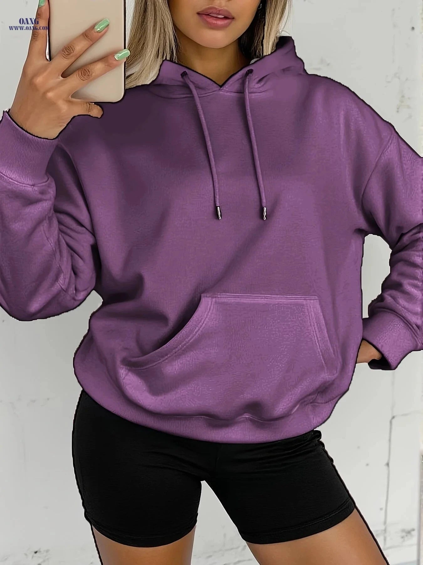 OAXG Women’s Long Sleeve Hoodie - Elegant Solid Color Pullover   OAXG 