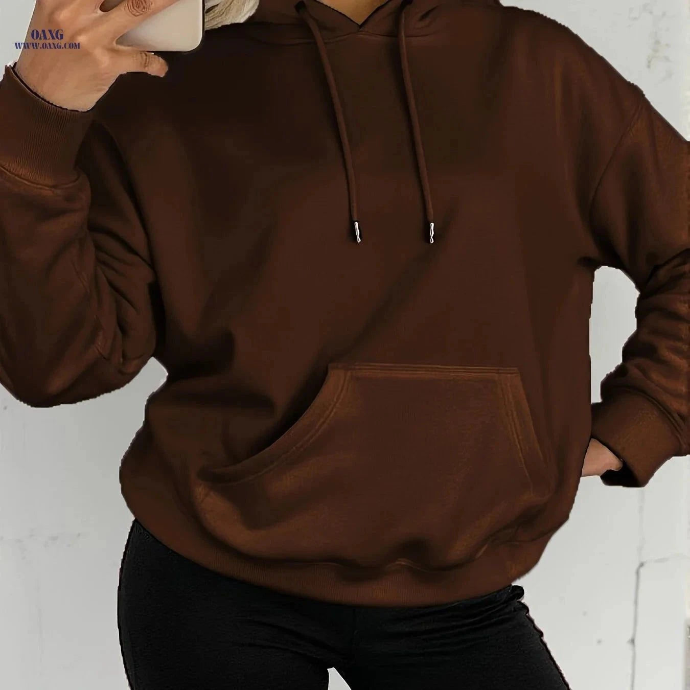 OAXG Women’s Long Sleeve Hoodie - Elegant Solid Color Pullover   OAXG Dark Purple / XS