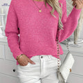 OAXG Women's Long-Sleeve Knitted Sweater - Relaxed Drop Shoulder Design   OAXG Dark Pink / S