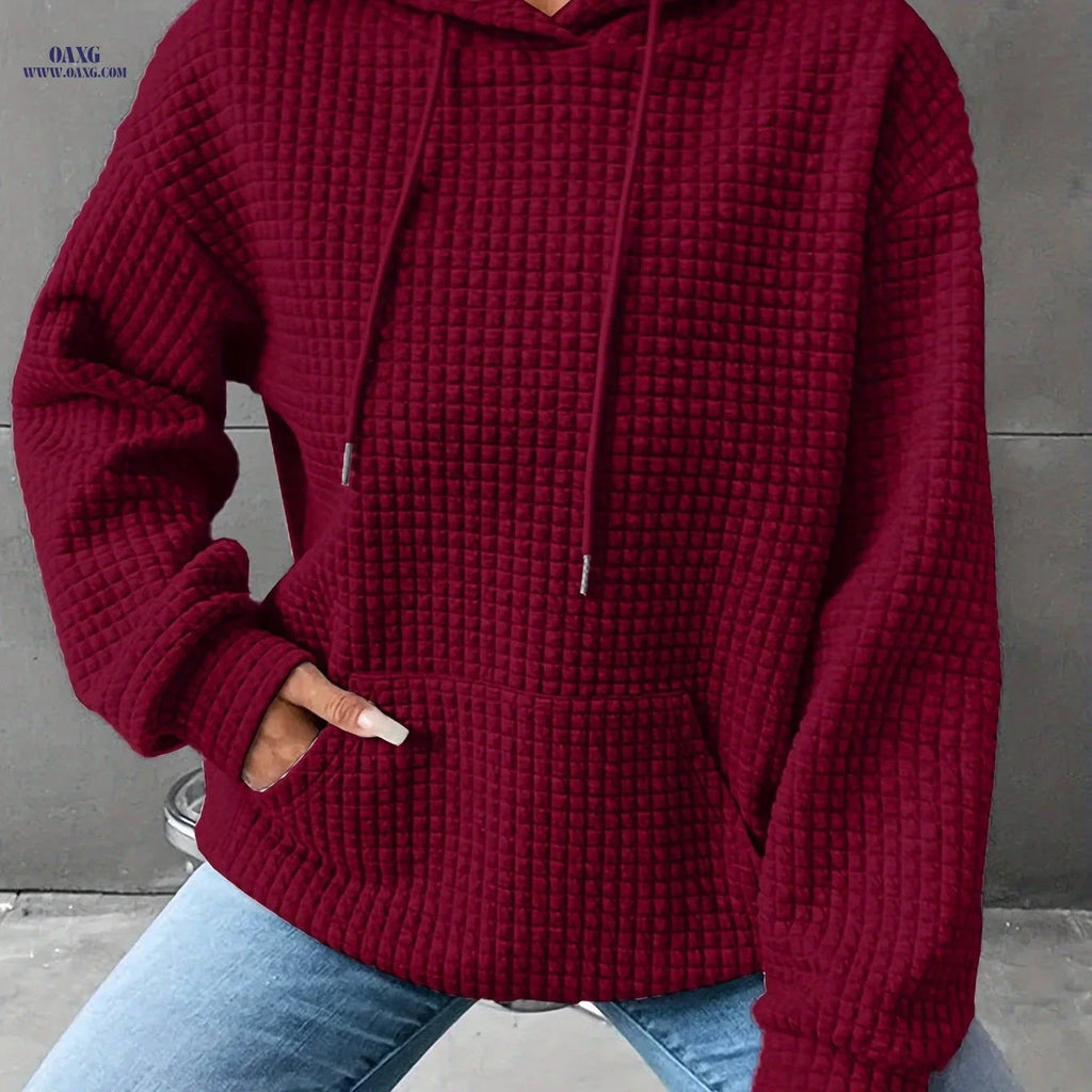 OAXG Women's Long Sleeve Waffle Crew Neck Sweatshirt - Solid Colors   OAXG 