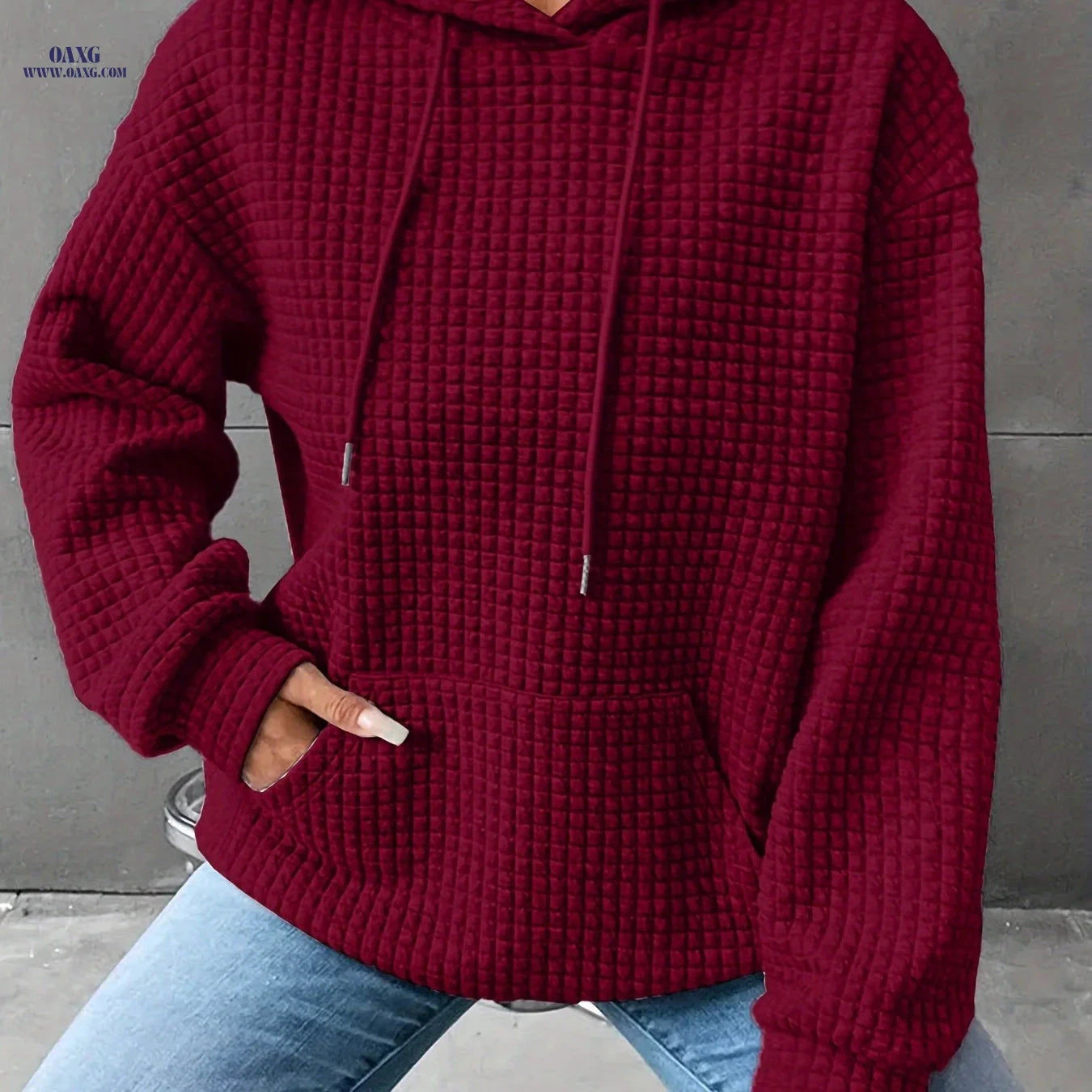 OAXG Women's Long Sleeve Waffle Crew Neck Sweatshirt - Solid Colors   OAXG 