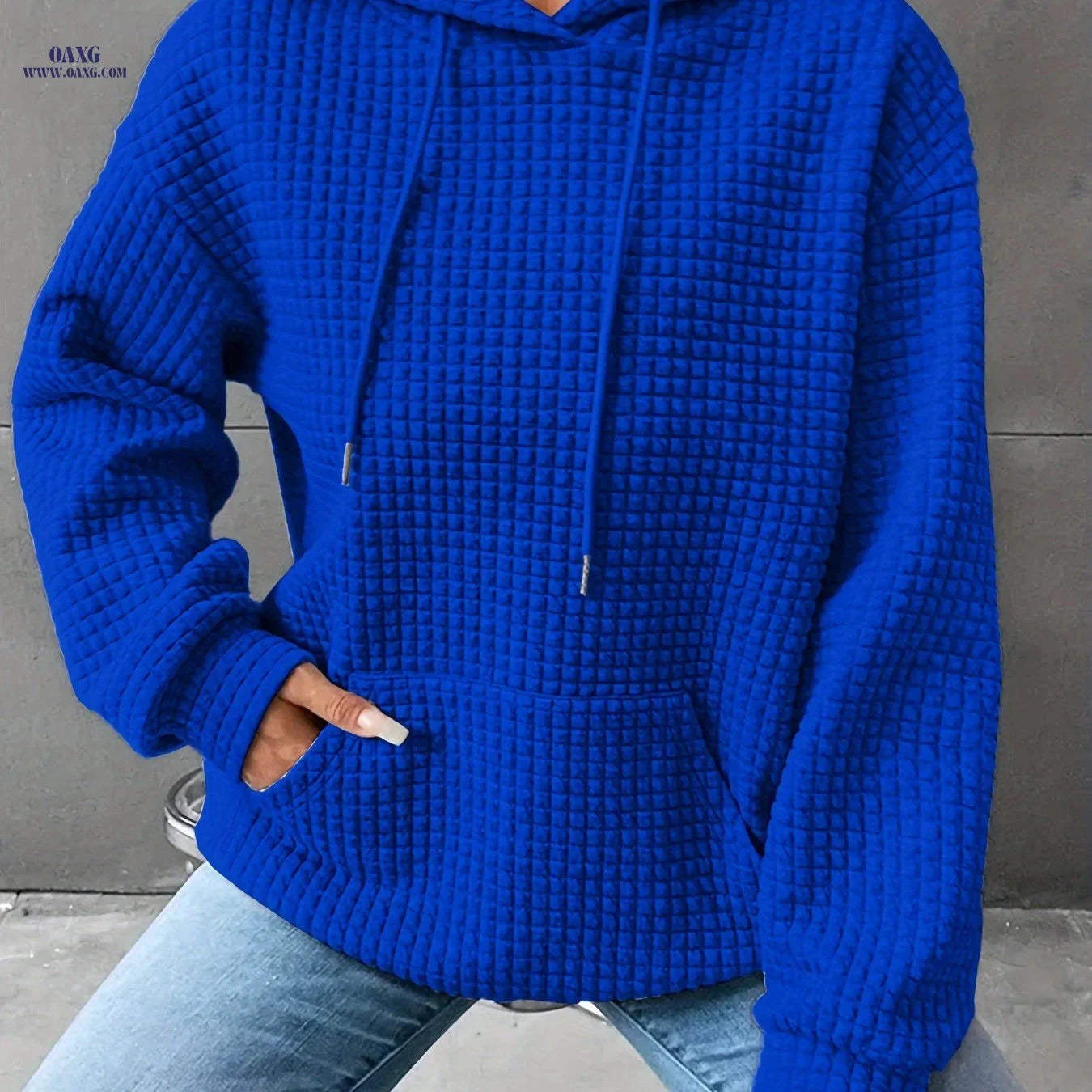 OAXG Women's Long Sleeve Waffle Crew Neck Sweatshirt - Solid Colors   OAXG 