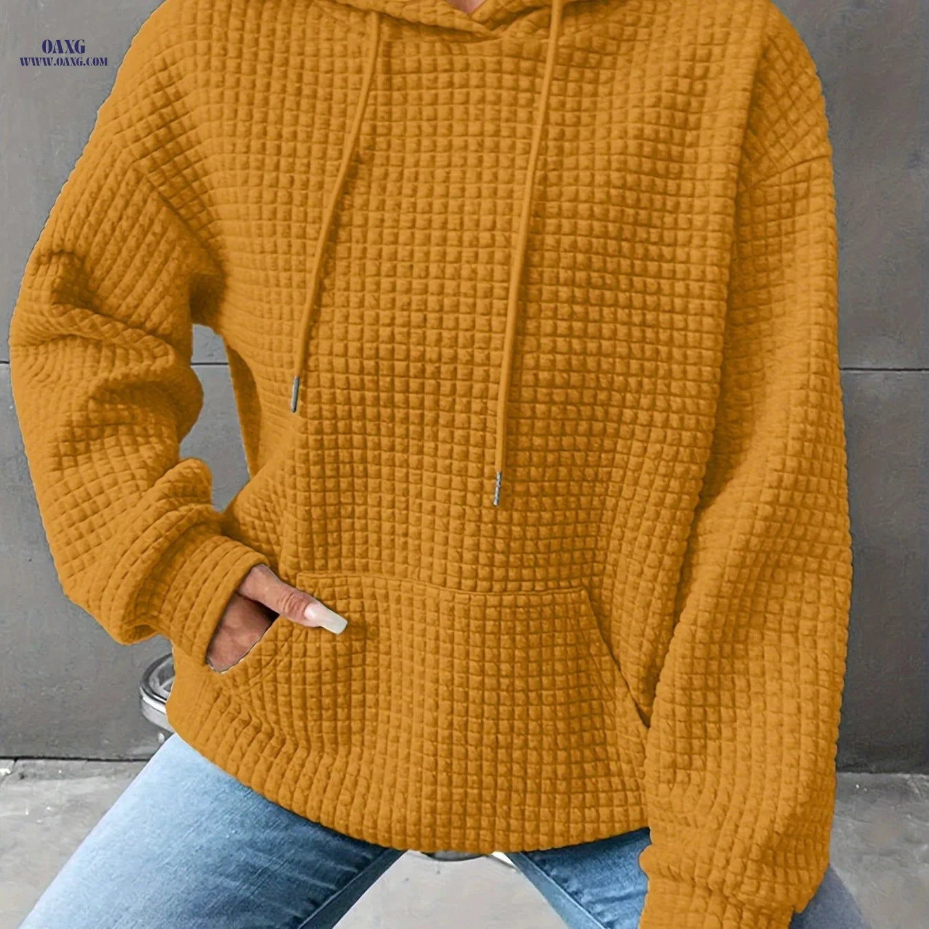 OAXG Women's Long Sleeve Waffle Crew Neck Sweatshirt - Solid Colors   OAXG 