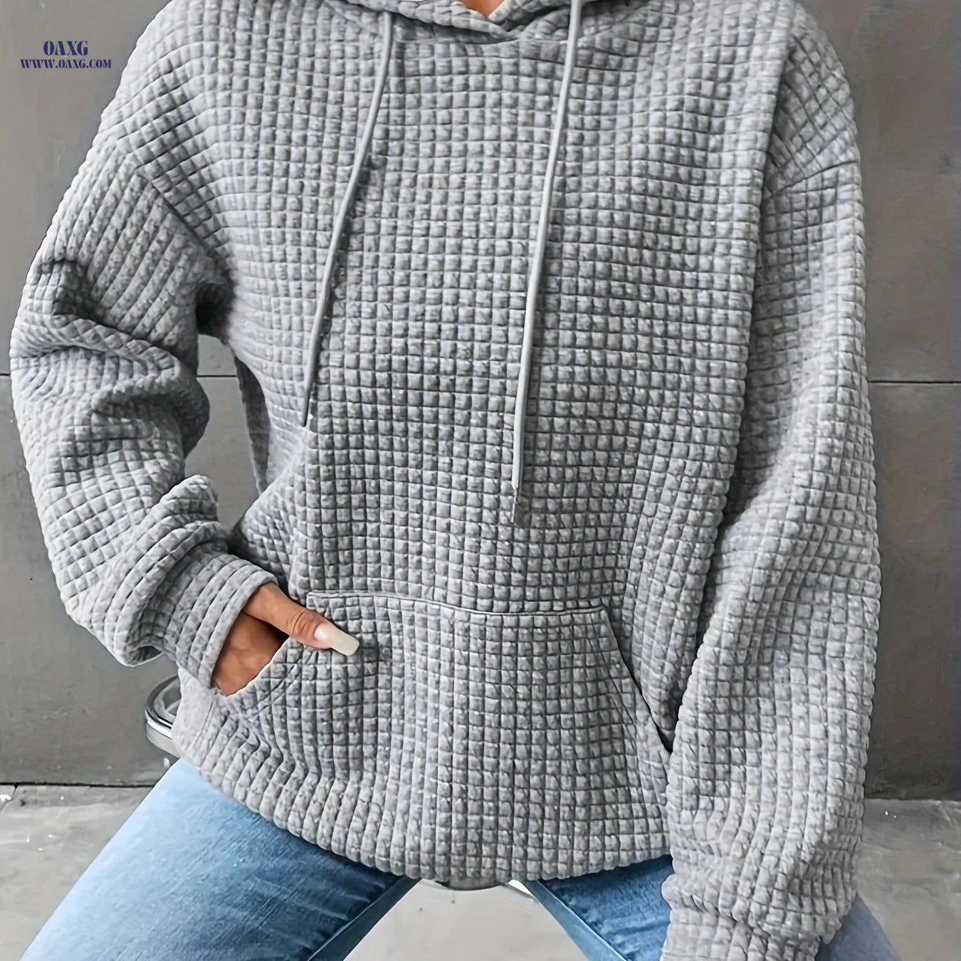 OAXG Women's Long Sleeve Waffle Crew Neck Sweatshirt - Solid Colors   OAXG 