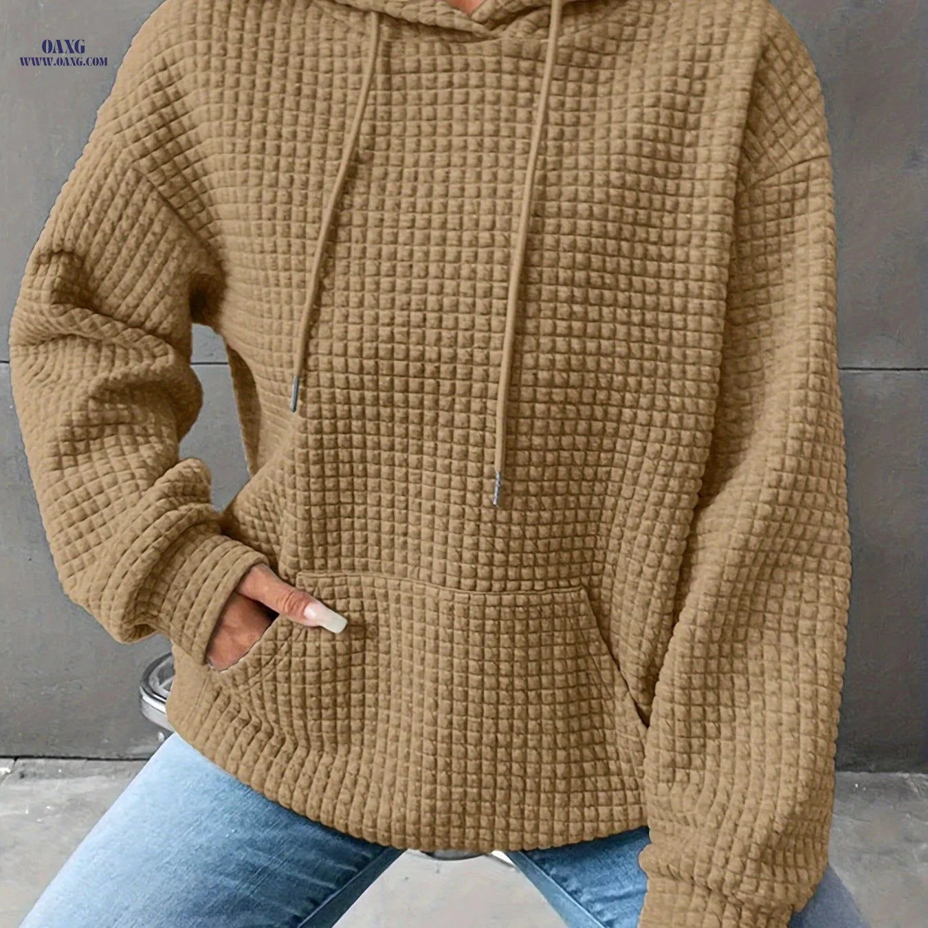 OAXG Women's Long Sleeve Waffle Crew Neck Sweatshirt - Solid Colors   OAXG 