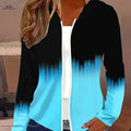 OAXG Women's Long Sleeve Zip Top - Stylish Gradient Color Print   OAXG 