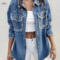 OAXG Women's Loose Denim Jacket - Long Sleeve with Sequin Detail   OAXG 