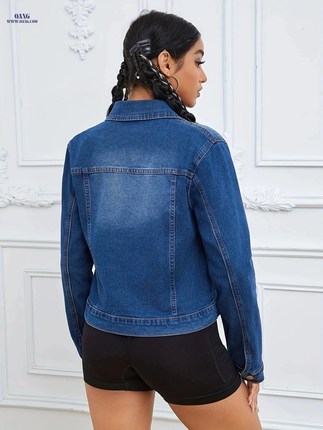 OAXG Women’s Low-Stretch Denim Jacket for Spring/Fall Basics   OAXG Medium Blue / S