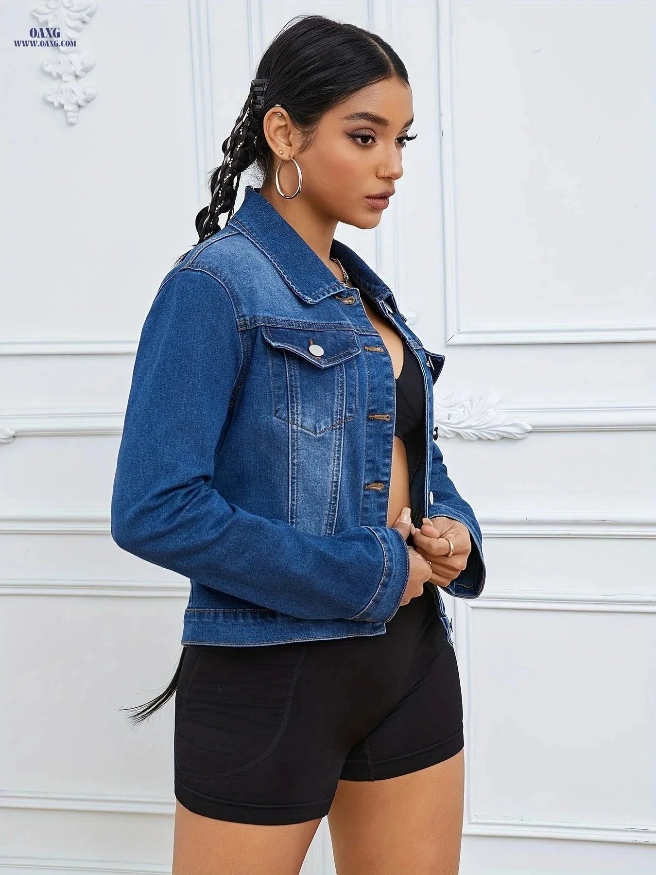 OAXG Women’s Low-Stretch Denim Jacket for Spring/Fall Basics   OAXG Medium Blue / S