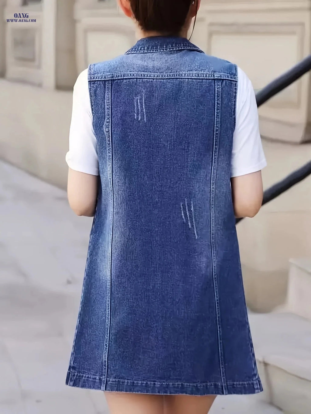 OAXG Women's Mid-Length Denim Vest - Casual Spring/Fall Outerwear   OAXG 