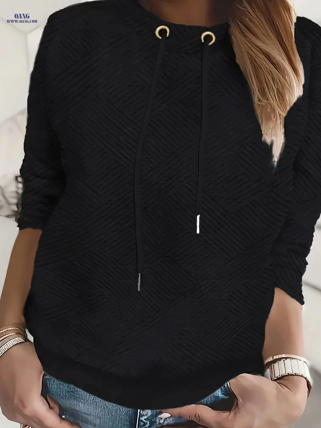 OAXG Women's Mock Neck Pullover Sweatshirt - Elegant Fall Style   OAXG 