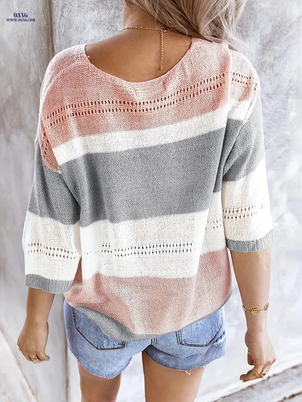 OAXG Women's Multicolor V-Neck Off-Shoulder Top for Spring/Summer   OAXG Grey / XS