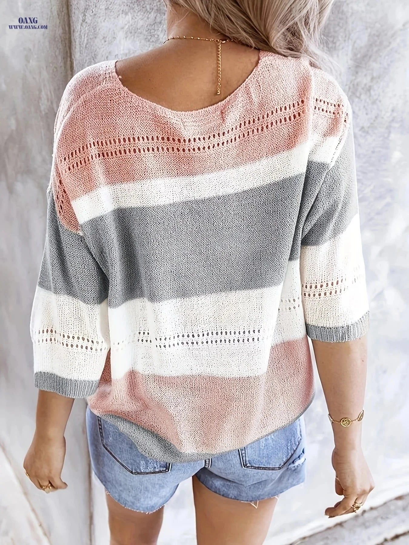 OAXG Women's Multicolor V-Neck Off-Shoulder Top for Spring/Summer   OAXG Grey / XS