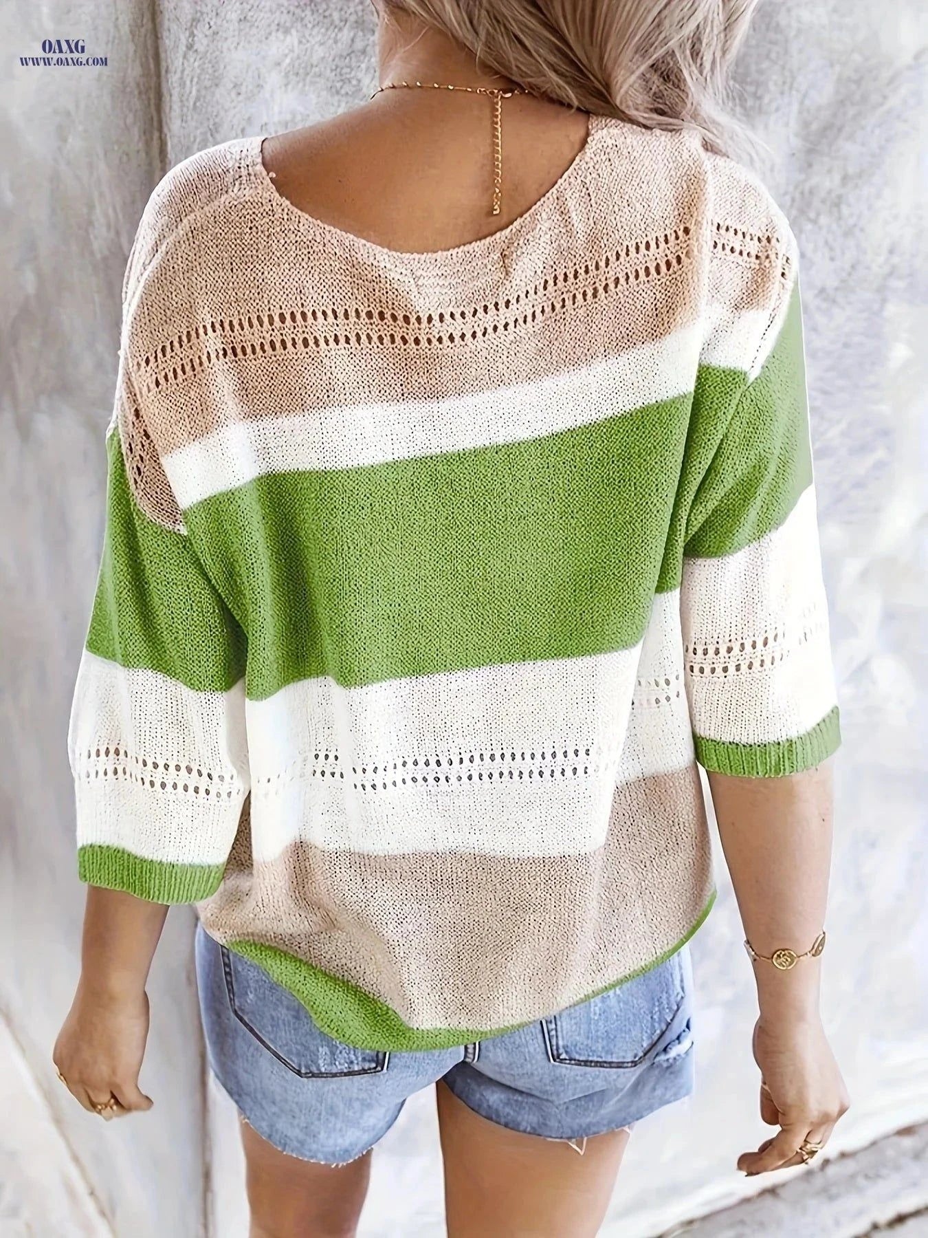 OAXG Women's Multicolor V-Neck Off-Shoulder Top for Spring/Summer   OAXG Grey / XS