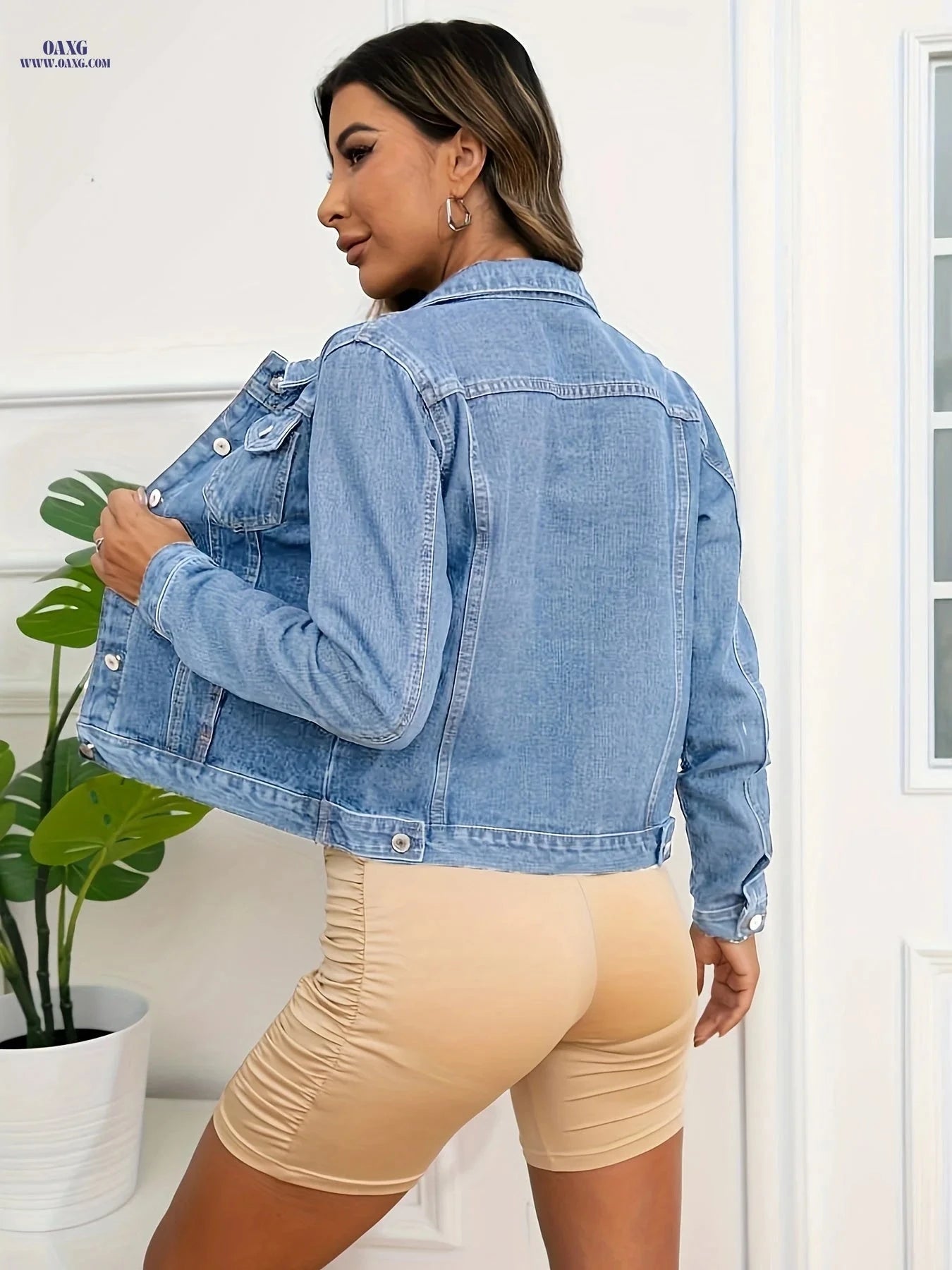 OAXG Women's Non-Stretch Denim Jacket - Casual Style with Pockets   OAXG 