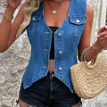 OAXG Women's Non-Stretch Denim Jacket - Elegant V-Neck Blazer   OAXG 