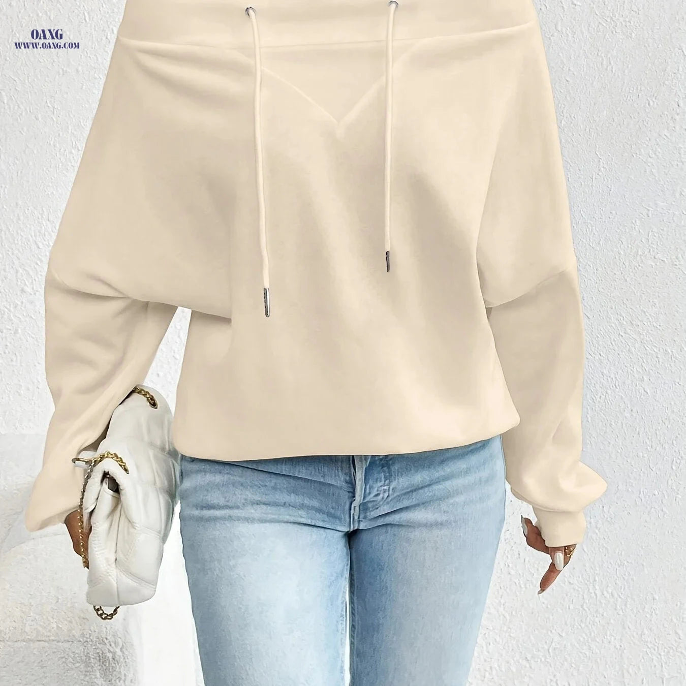 OAXG Women's Off-Shoulder Sweatshirt - Casual Loose-Fit Fashion   OAXG 