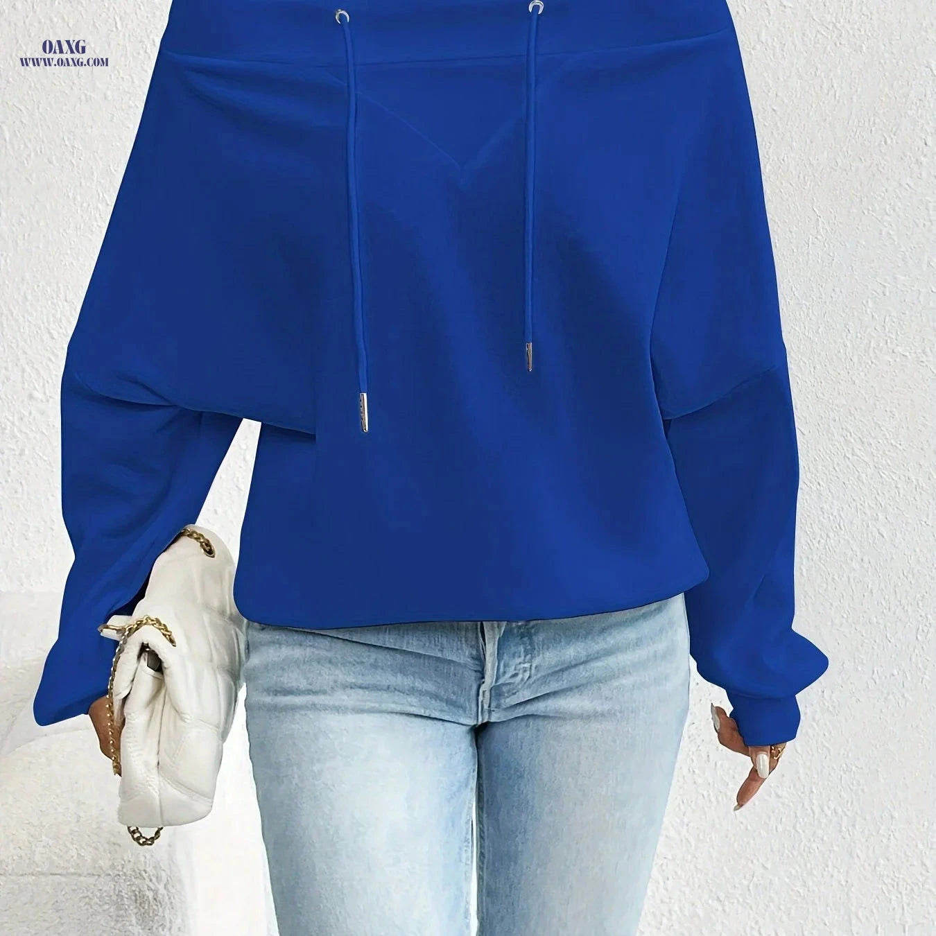 OAXG Women's Off-Shoulder Sweatshirt - Casual Loose-Fit Fashion   OAXG 