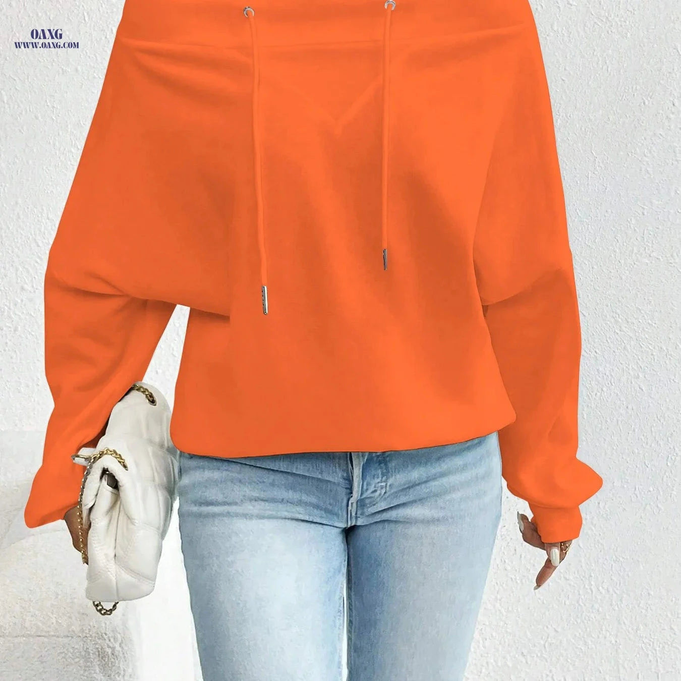OAXG Women's Off-Shoulder Sweatshirt - Casual Loose-Fit Fashion   OAXG 