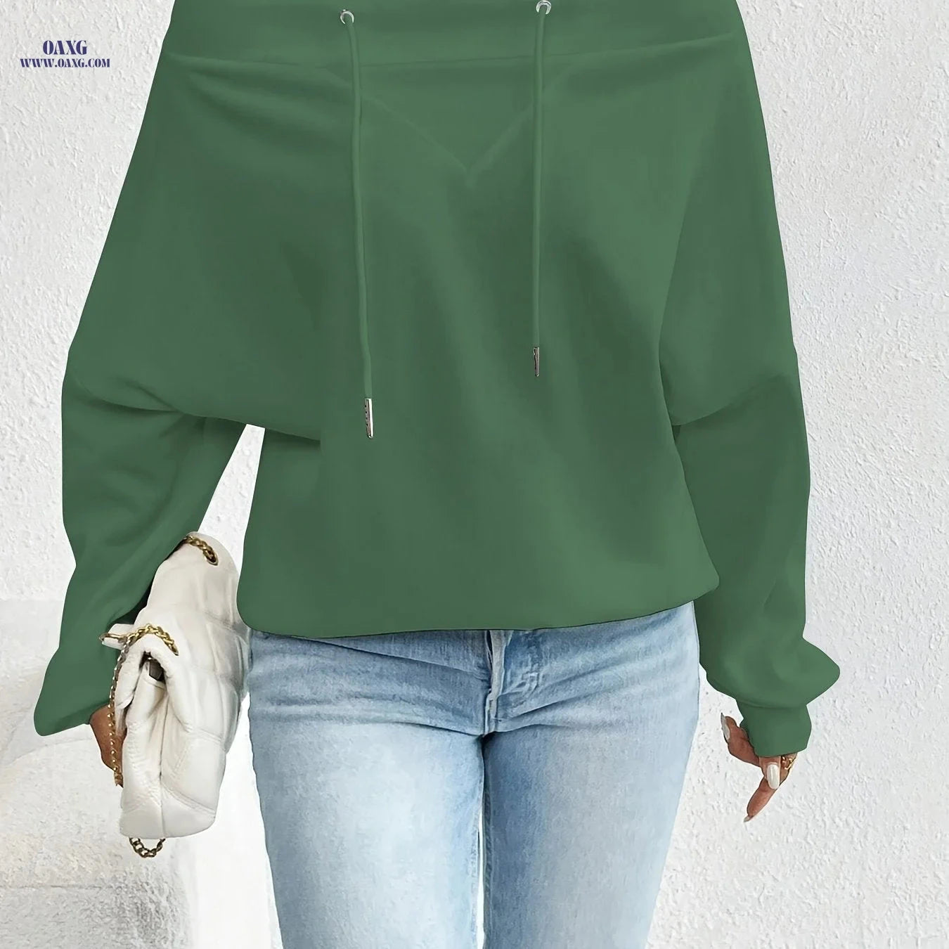 OAXG Women's Off-Shoulder Sweatshirt - Casual Loose-Fit Fashion   OAXG 
