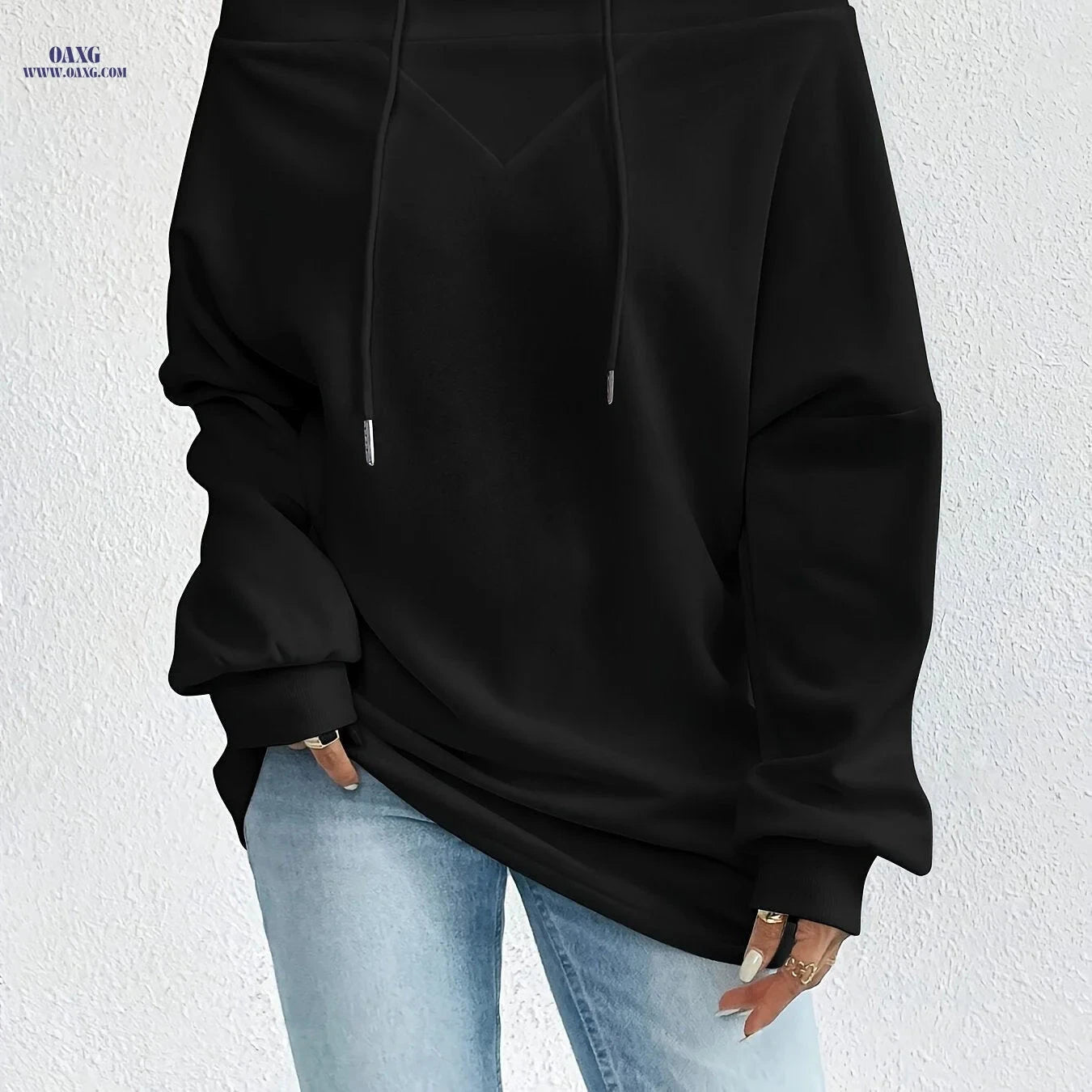 OAXG Women's Off-Shoulder Sweatshirt - Casual Loose-Fit Fashion   OAXG 