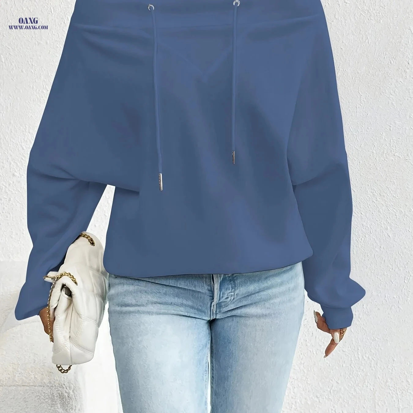 OAXG Women's Off-Shoulder Sweatshirt - Casual Loose-Fit Fashion   OAXG 