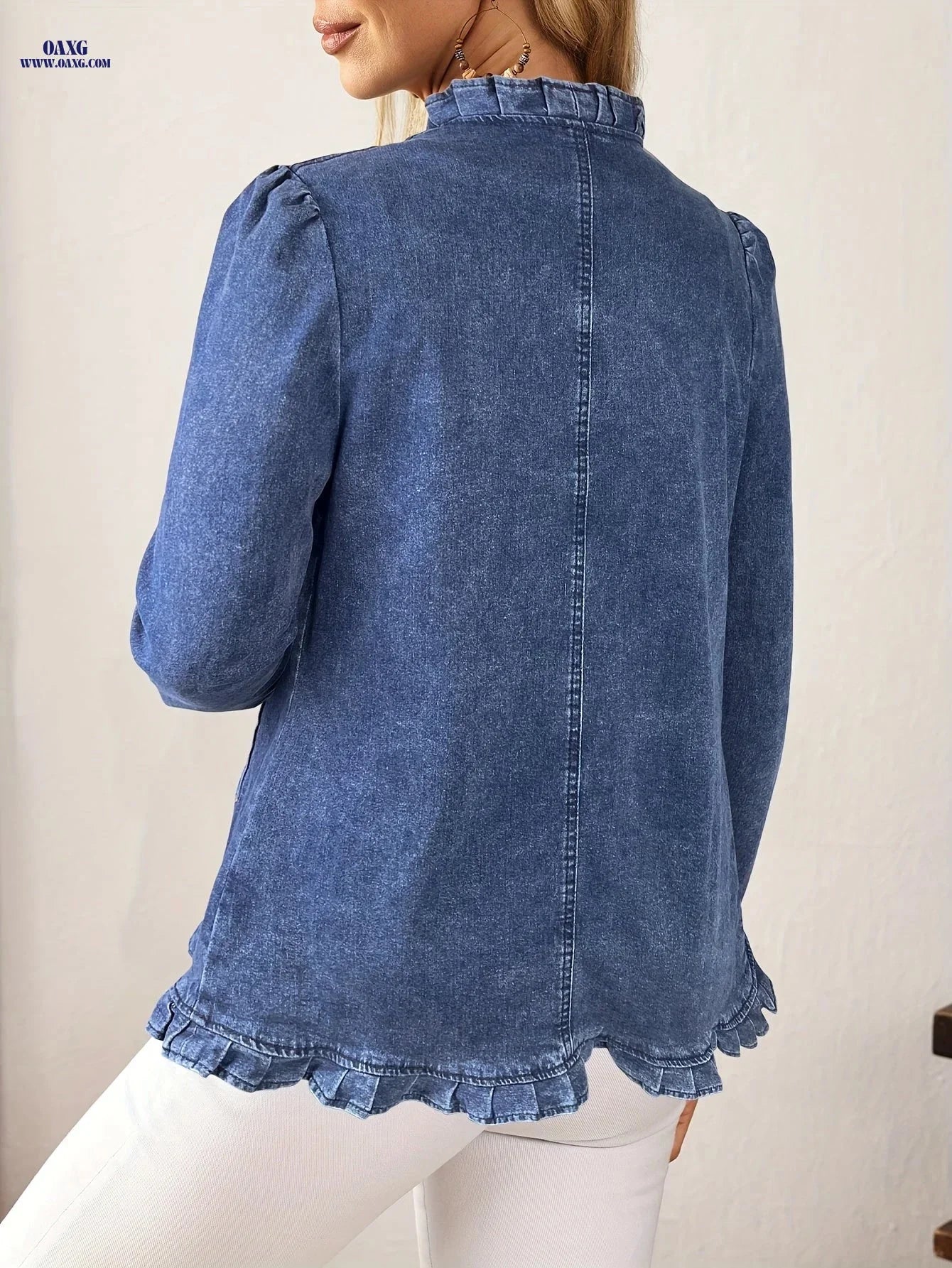 25AW Elegant And Fashionable, Women'S Open Cardigan Denim Jacket, Stretch Fabric Button Lotus Faux Pleat Pocket Detail, Elegant Fashion Casual All-Match Suitable for Outing Wear   OAXG 