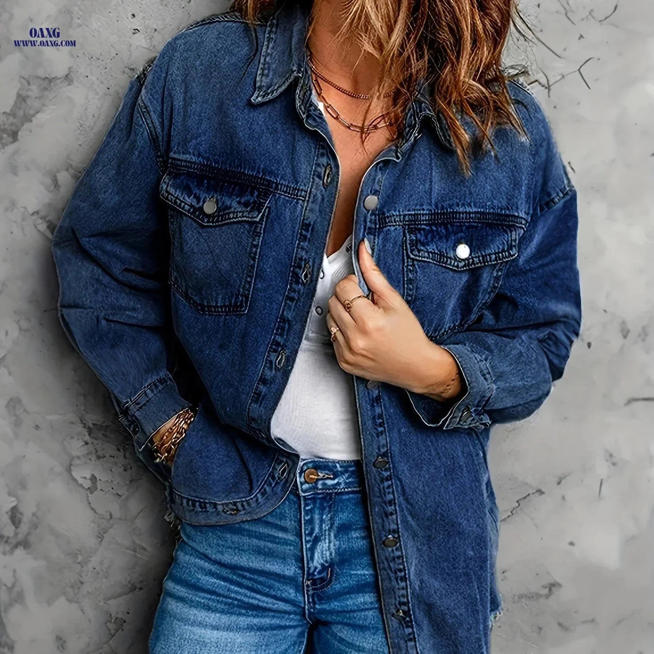 OAXG Women's Oversized Denim Jacket - Vintage Distressed Boyfriend Style   OAXG 