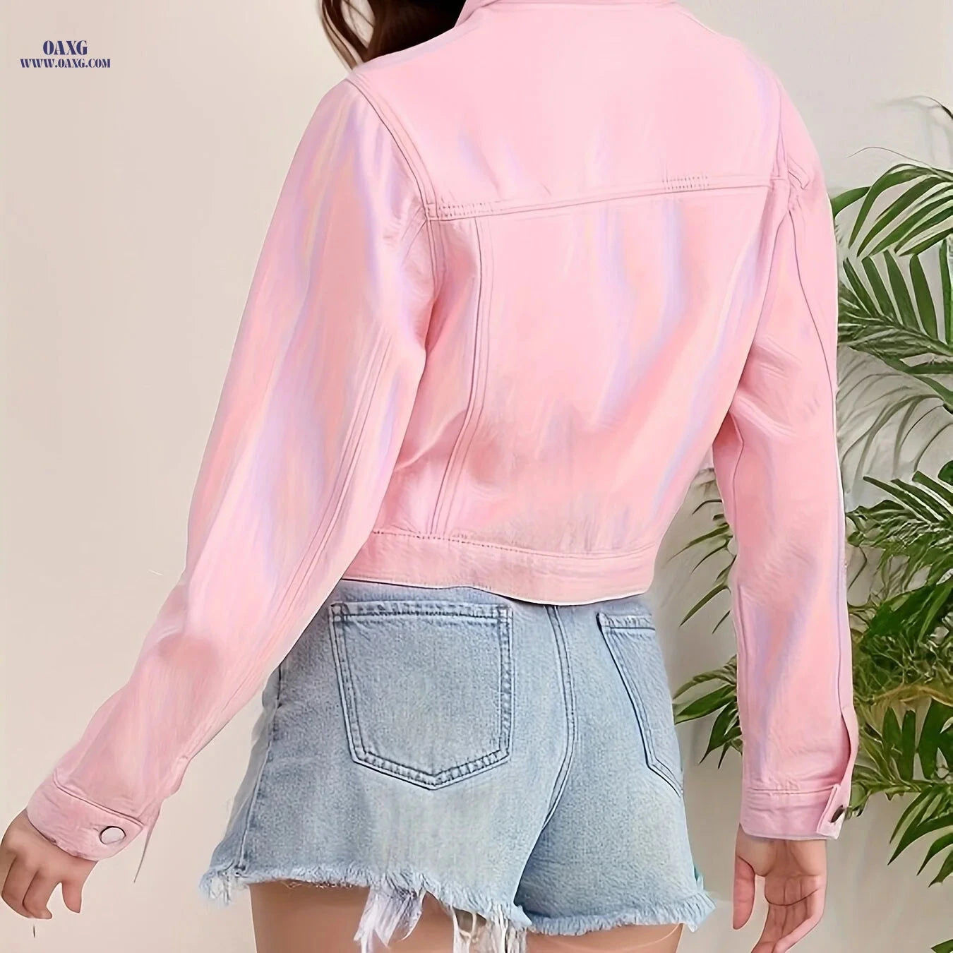OAXG Women's Pink Denim Jacket - Versatile Spring/Fall Fashion   OAXG 
