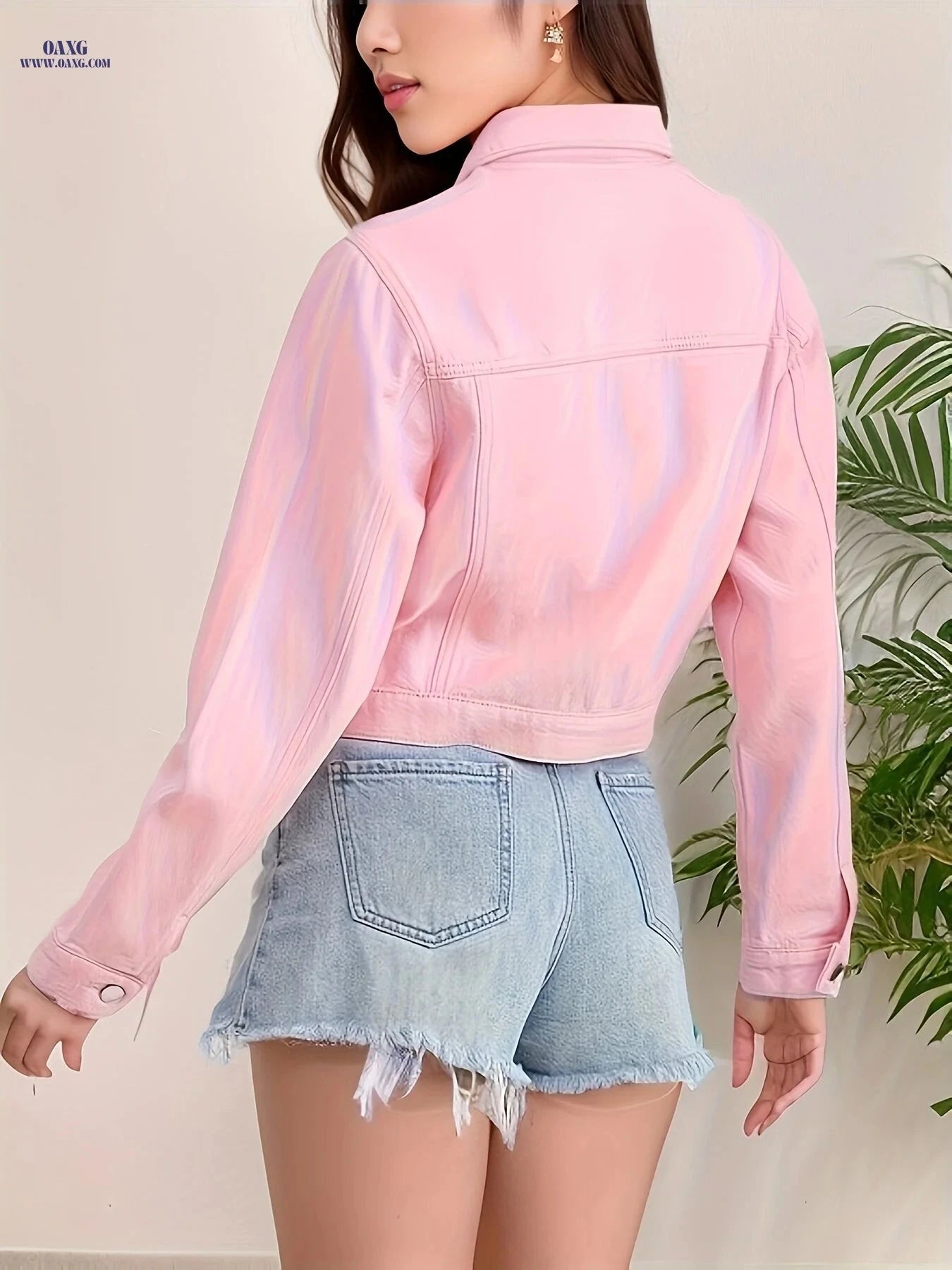 OAXG Women's Pink Denim Jacket - Versatile Spring/Fall Fashion   OAXG 