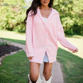 OAXG Women’s Pink Oversized Cardigan - Casual V-Neck for Fall   OAXG Pink / S