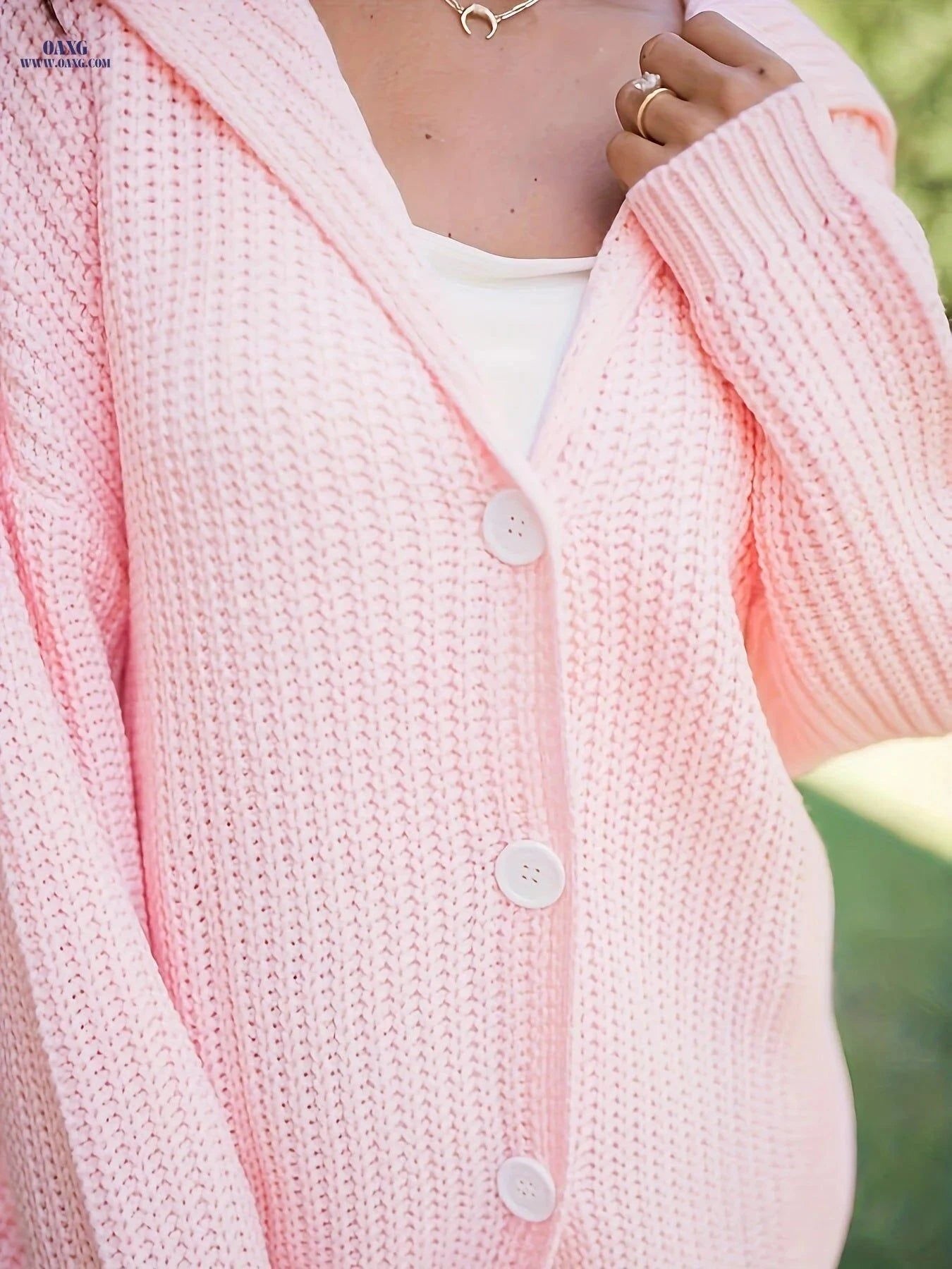 OAXG Women’s Pink Oversized Cardigan - Casual V-Neck for Fall   OAXG Pink / S