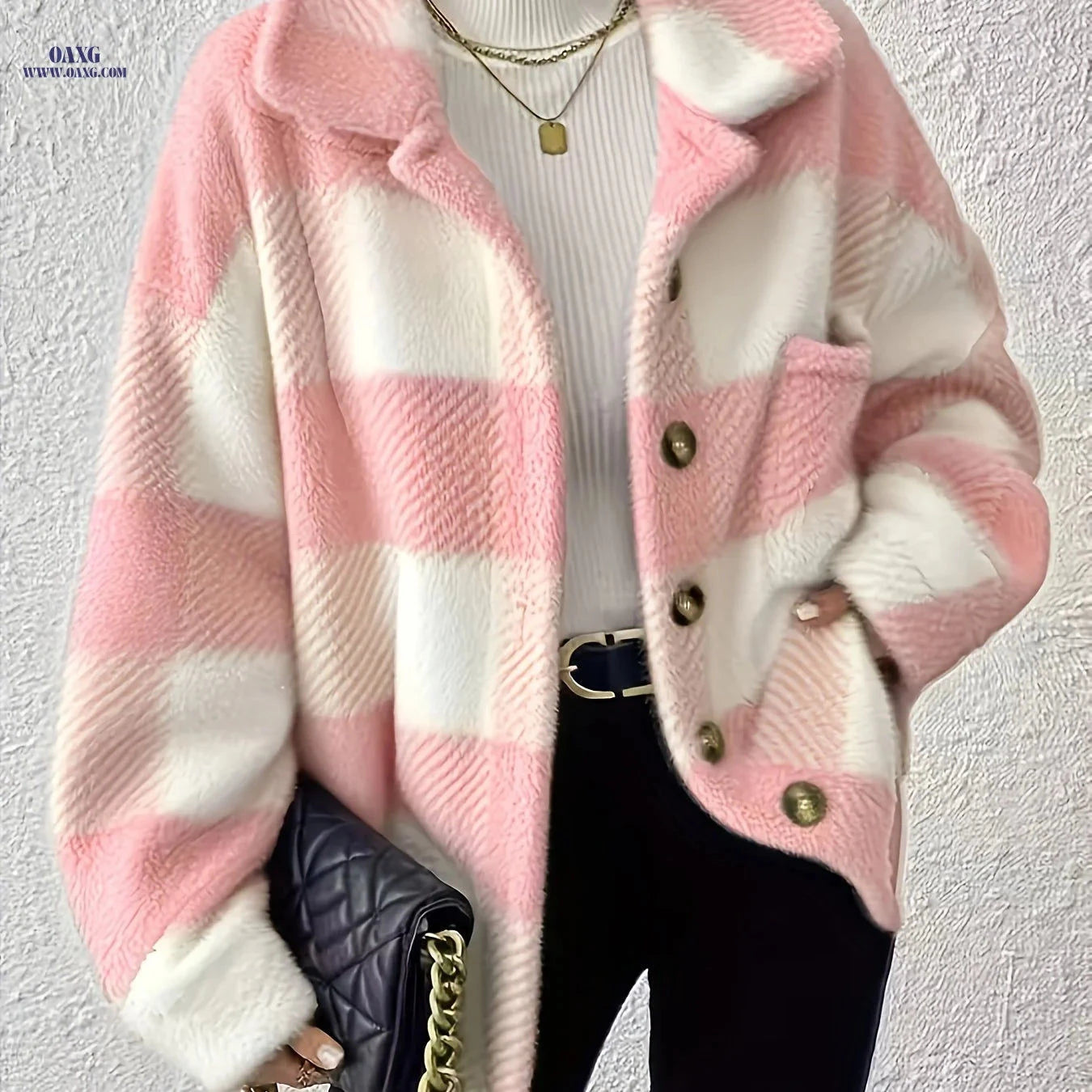 OAXG Women's Plaid Long-Sleeved Jacket - Warm & Casual Coat   OAXG 