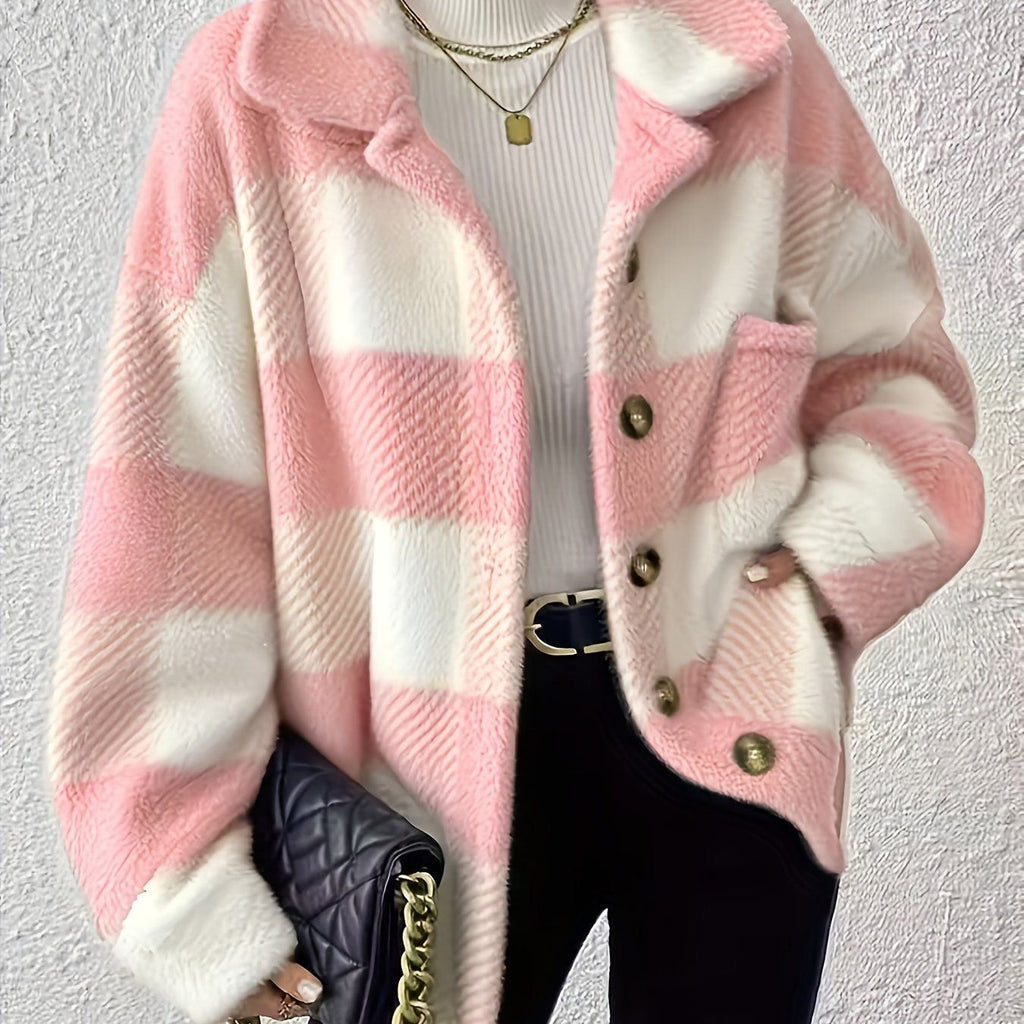 OAXG Women's Plaid Long-Sleeved Jacket - Warm & Casual Coat   OAXG Black And White / S