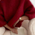 OAXG Women's Plush Alpaca Sweater - Elegant Fall/Winter Wear   OAXG Burgundy / XXS