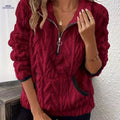OAXG Women's Quarter Zipper Cat Ear Sweatshirt - Cozy Fall Top   OAXG Deep Red / S