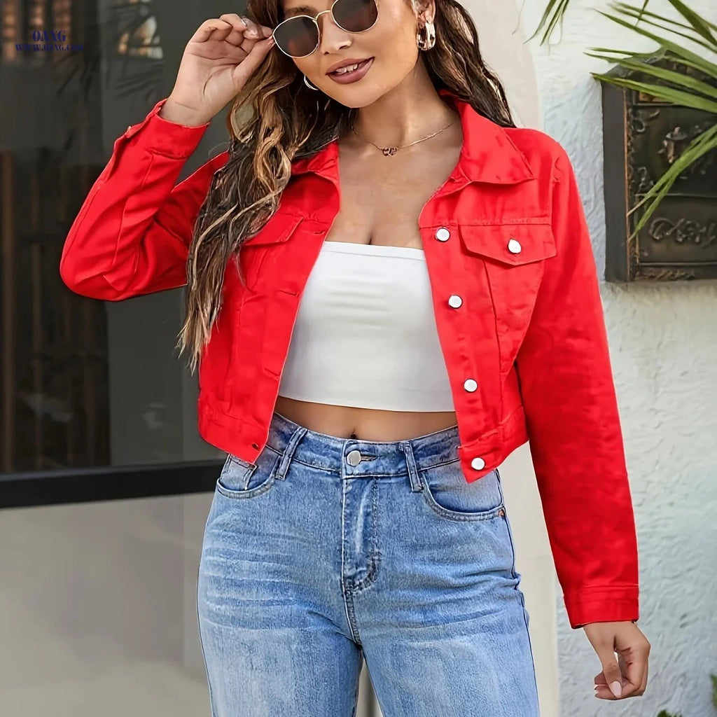 OAXG Women's Red Blazer Jacket - Stylish Slim Fit for Fall/Winter   OAXG 