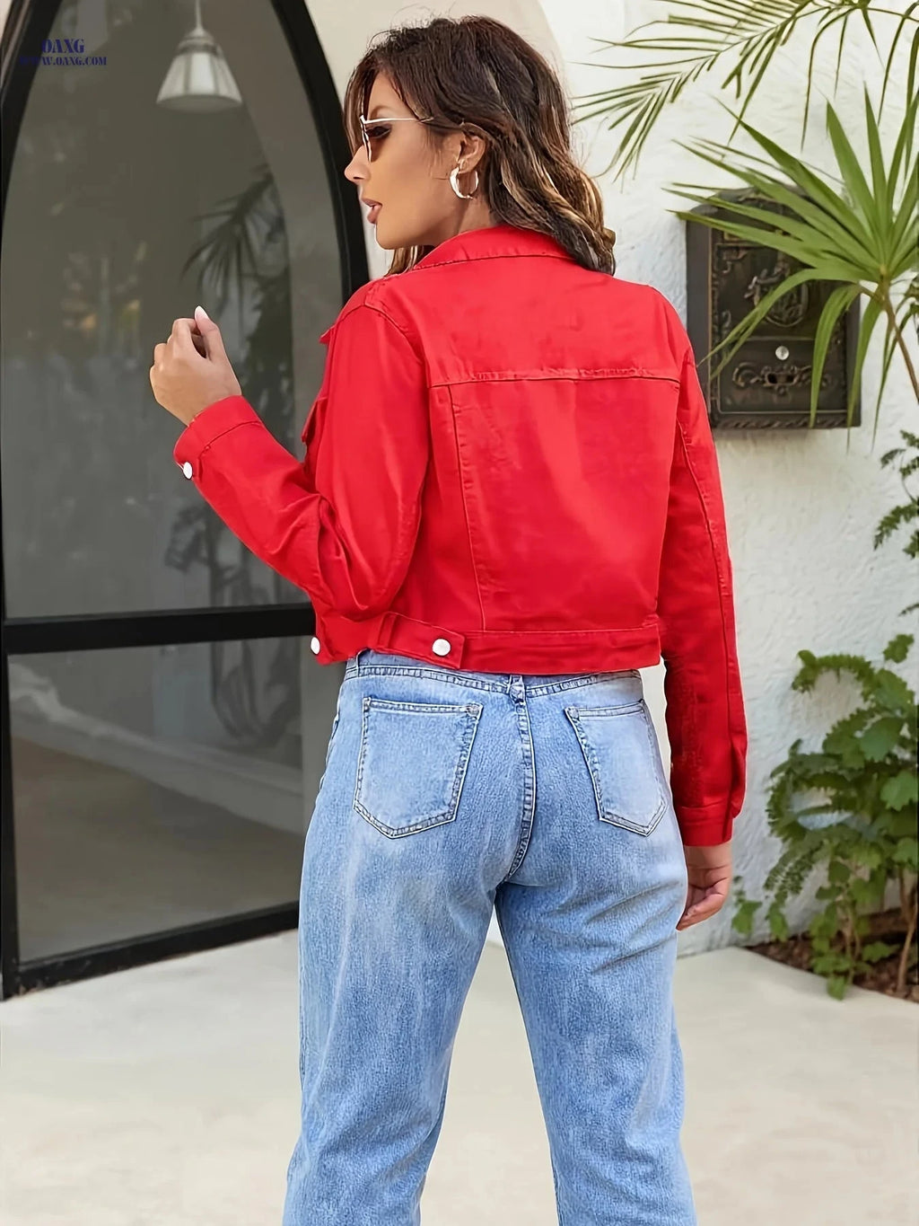 OAXG Women's Red Blazer Jacket - Stylish Slim Fit for Fall/Winter   OAXG 
