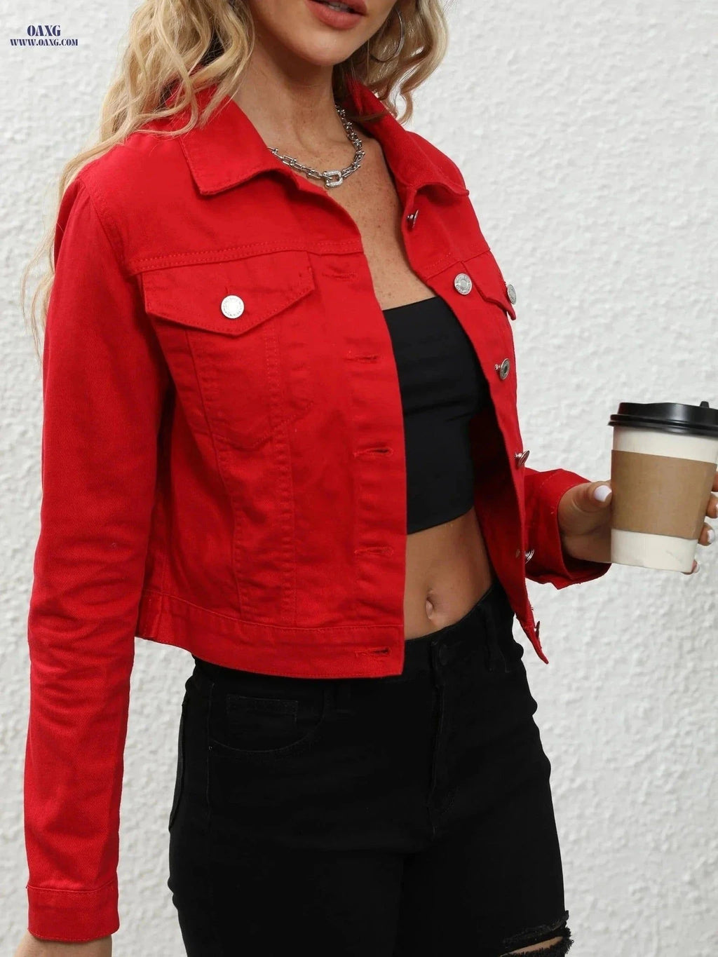 OAXG Women's Red Cowboy Jacket - Slim Fit Long Sleeve Casual Top   OAXG Red / XS