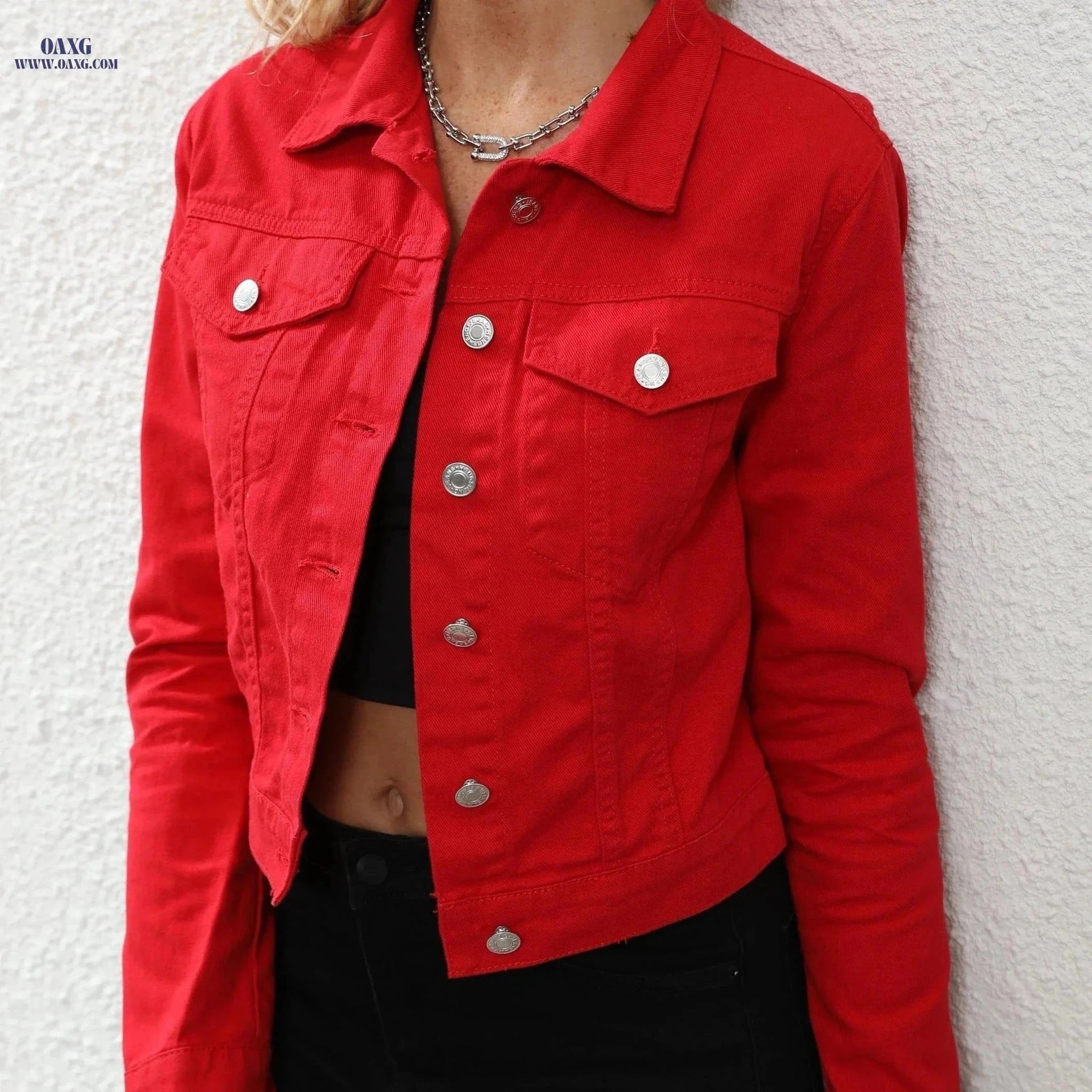 OAXG Women's Red Cowboy Jacket - Slim Fit Long Sleeve Casual Top   OAXG Red / XS