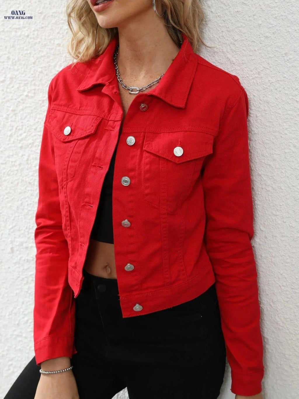 OAXG Women's Red Cowboy Jacket - Slim Fit Long Sleeve Casual Top   OAXG Red / XS