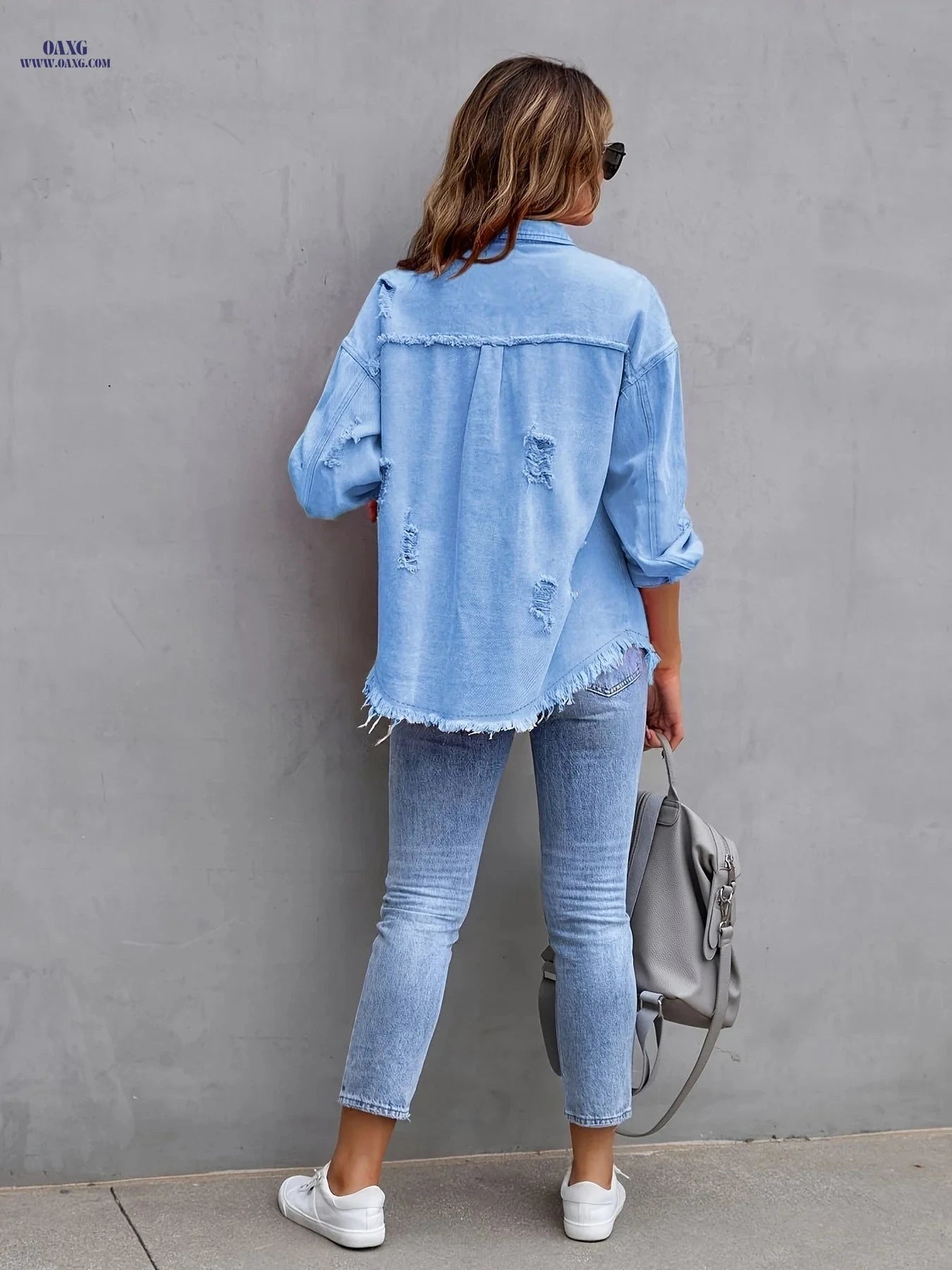 OAXG Women’s Ripped Denim Jacket - Boho Candy Color Coat   OAXG 