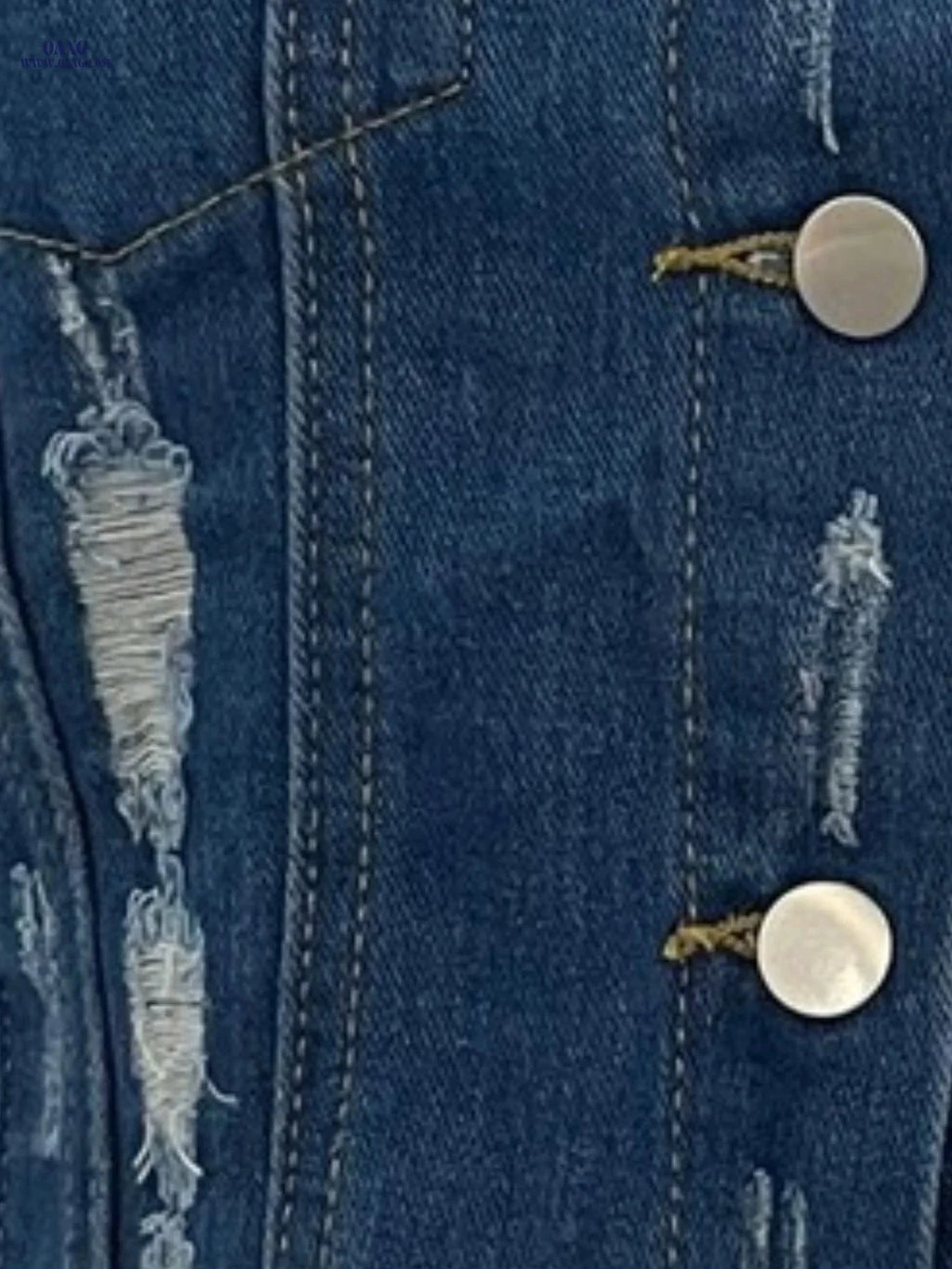 OAXG Women's Ripped Denim Jacket - Casual Cropped Puff Sleeve Coat   OAXG 