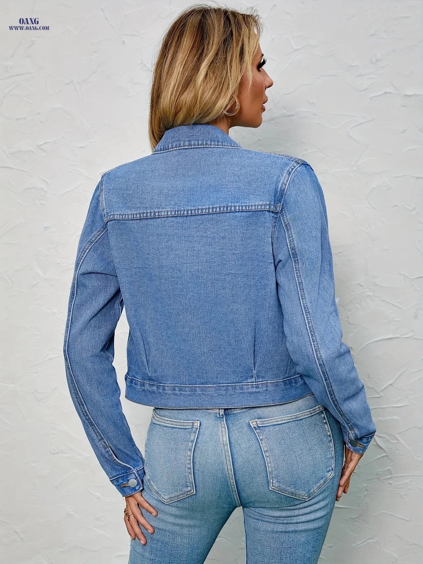 OAXG Women's Ripped Non-Stretch Denim Jacket - Casual Spring/Fall Style   OAXG 