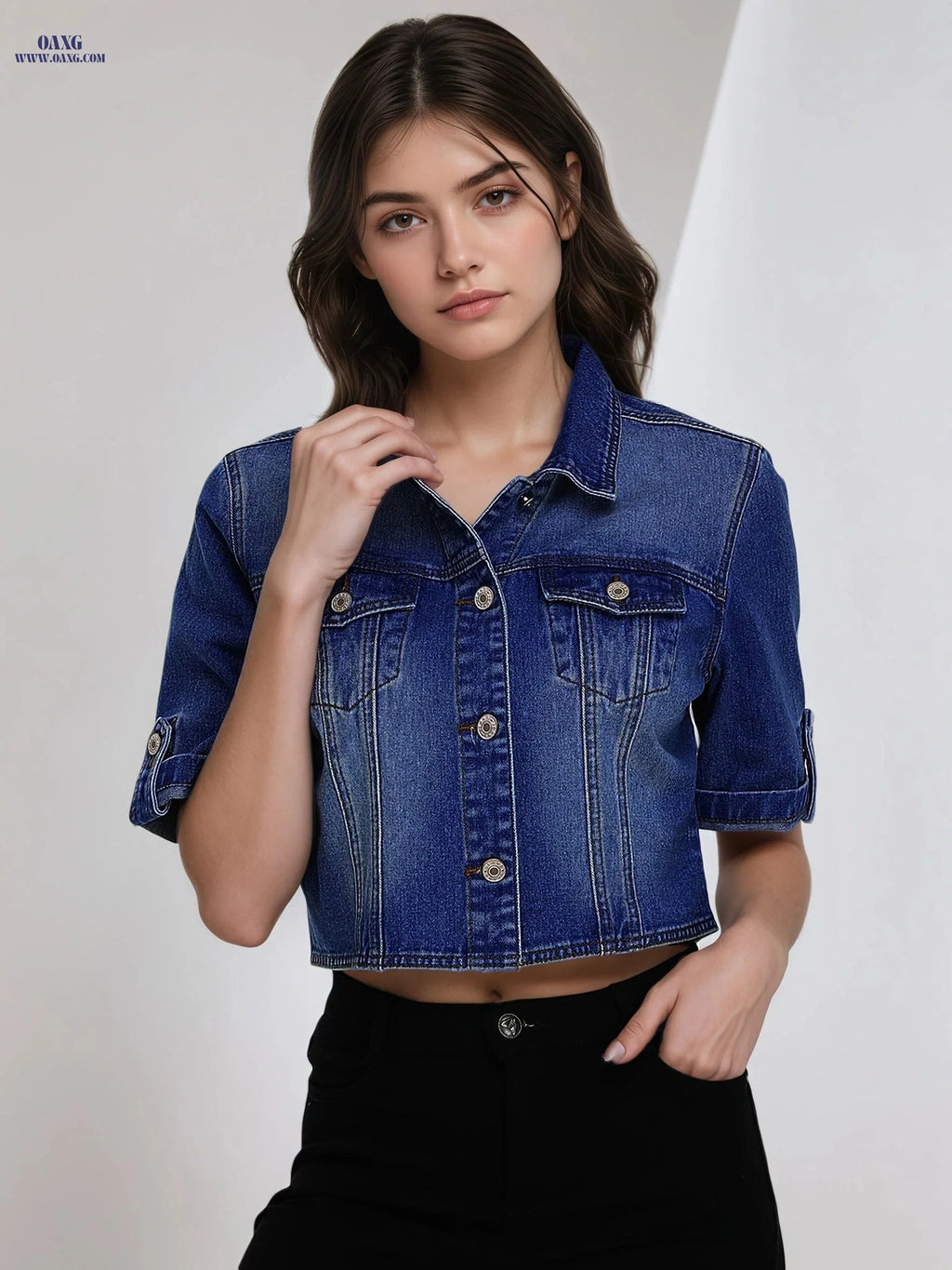 OAXG Women's Short Sleeve Denim Jacket - Fashionable Summer Essential   OAXG 