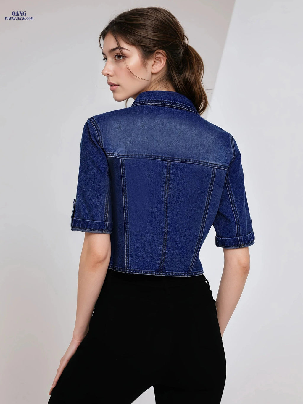 OAXG Women's Short Sleeve Denim Jacket - Fashionable Summer Essential   OAXG 