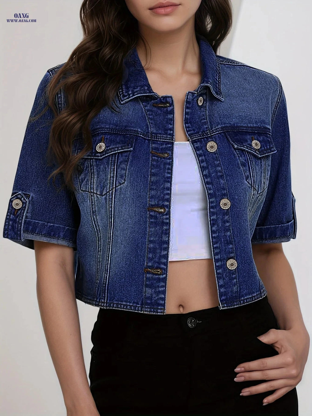OAXG Women's Short Sleeve Denim Jacket - Fashionable Summer Essential   OAXG 