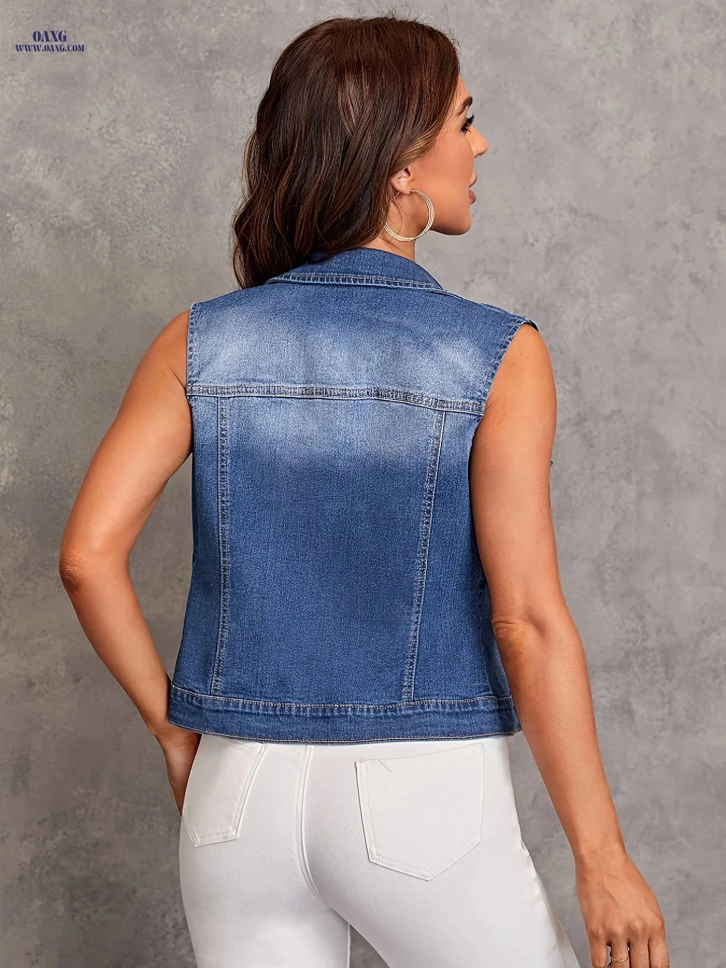 OAXG Women's Sleeveless Denim Jacket - Elegant Slim Fit Vest   OAXG 